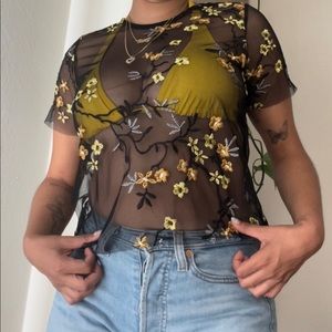Mesh Top w/ Flower Pattern